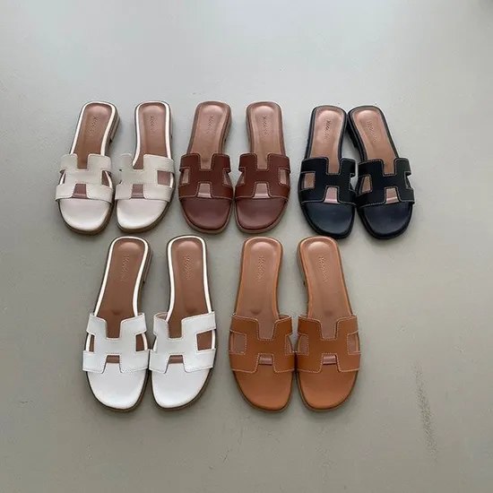 소가죽 오란 H 플랫 슬리퍼