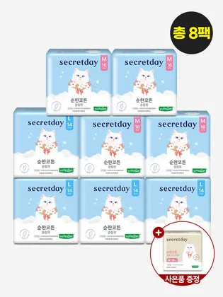 시크릿데이 순한코튼 슬림핏 중형 16개 x 4팩 대형 14개 x 4팩