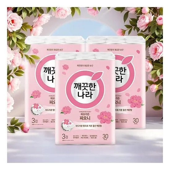 깨끗한나라 허브가든 피오니 프리미엄 화장지 3겹 30롤 3팩