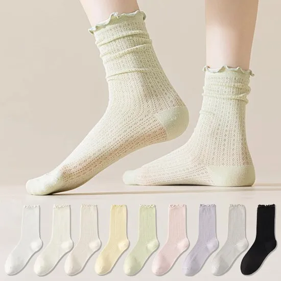 파스텔 메쉬 레이스 시스루 삭스 중목 양말 6켤레