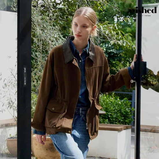 위시드 가죽 카라넥 긴팔 코치 자켓