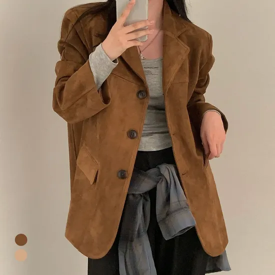 카라 루즈핏 미디 스웨이드 자켓