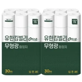 유한킴벌리 플러스온 무형광 두루마리화장지 3겹 30m 30롤 2팩