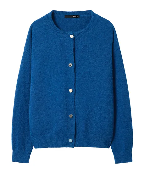 데일리 라운드 버튼 포인트 니트 가디건