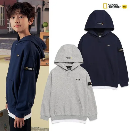 내셔널지오그래픽 키즈 레이어드 후드티셔츠