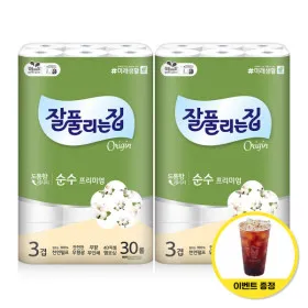 잘풀리는집 순수프리미엄 천연펄프 3겹 화장지 30M 30롤 2팩