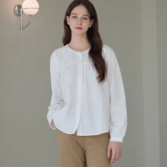 뮤트 셔링 레이스 코튼 블라우스