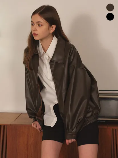 르샵 오버핏 카라 블루종 레더자켓