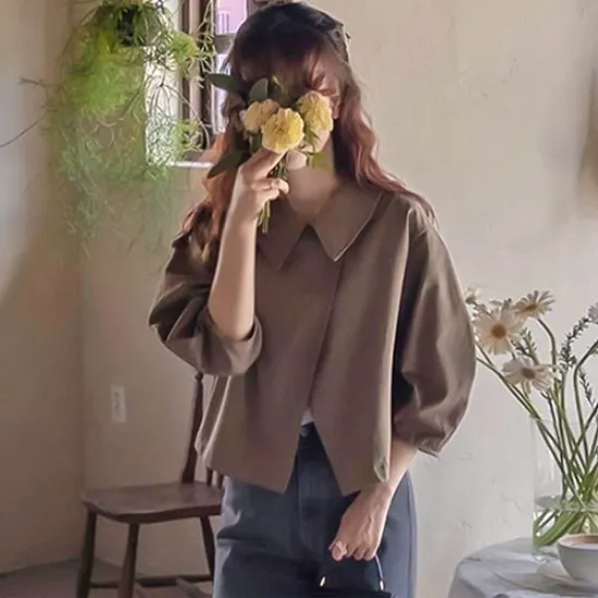 앤카라 퍼프소매 사선 귀요미 자켓