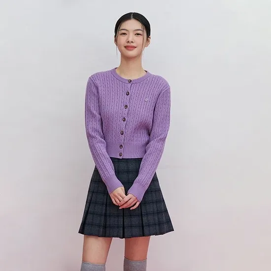 랩 러브장식 꽈배기 니트 가디건