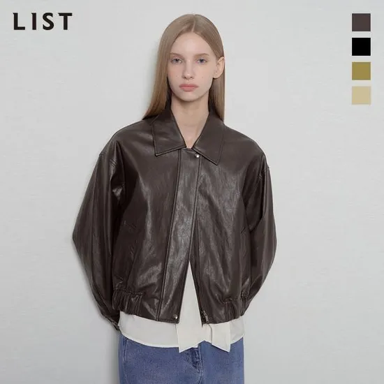 리스트 레더 블루종 점퍼 베이지, 머스타드