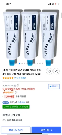 휘바덴트 자일리 민티 3개 120g