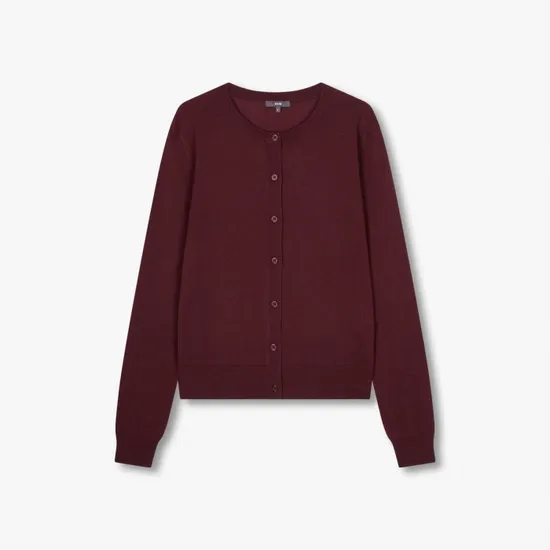 자주 라운드넥 니트 가디건 버건디