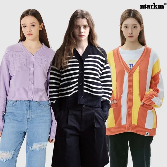 스트라이프 V넥 숏 가디건