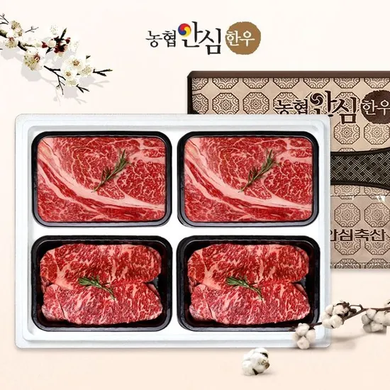 농협안심한우 선물세트 구이2호 1등급 1.2kg (등심2팩/채끝2팩)