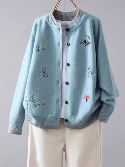 리오렌 자수 니트 가디건