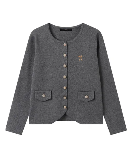 리본 자수 라운드 니트 가디건