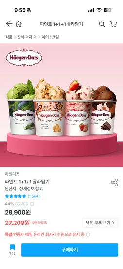 하겐다즈 파인트 3개