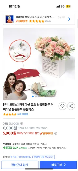 카네이션 듀오 팡팡봉투 어버이날 용돈봉투 용돈박스