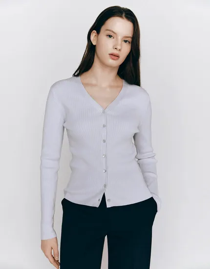 지오다노 여자 립 골지 브이넥 가디건