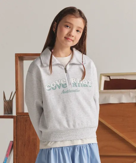 커버낫키즈 쿠퍼 아치 로고 하프집업 스웻셔츠 멜란지