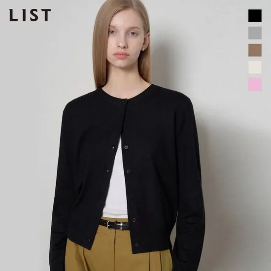 리스트 라운드넥 가디건 핑크 55