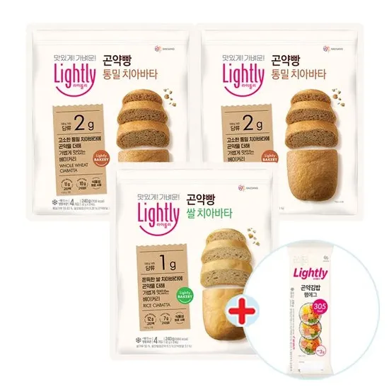 라이틀리 곤약빵 통밀치아바타 240g*3봉