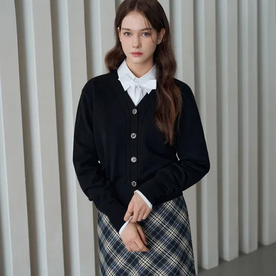 미니멀 케이블 브이넥 가디건