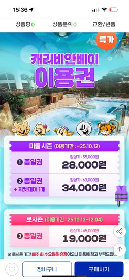 캐리비안베이 종일이용권