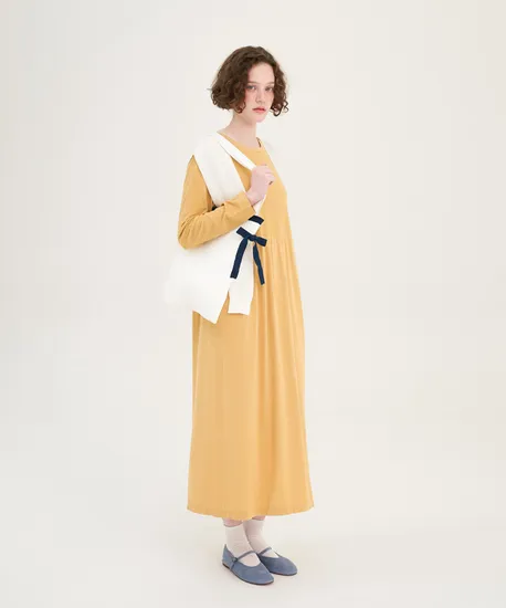 세컨스킨 립조직 긴팔 드레스 모달 원피스