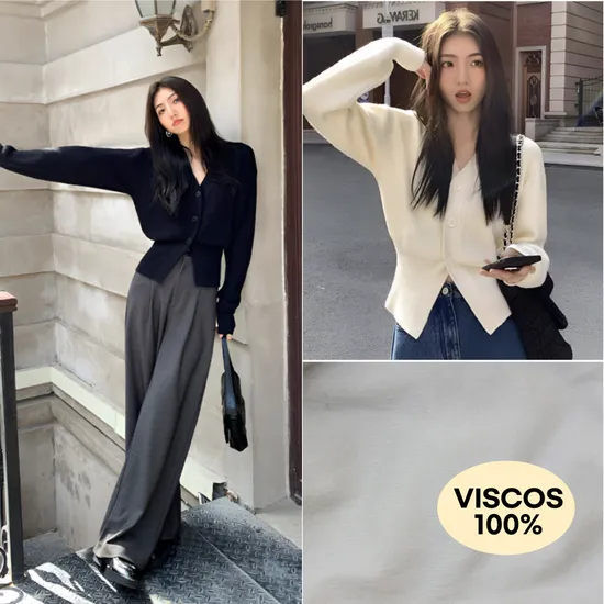비스코스 여성 브이넥 니트 가디건