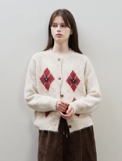 bnx 아가일 버튼업 니트 가디건