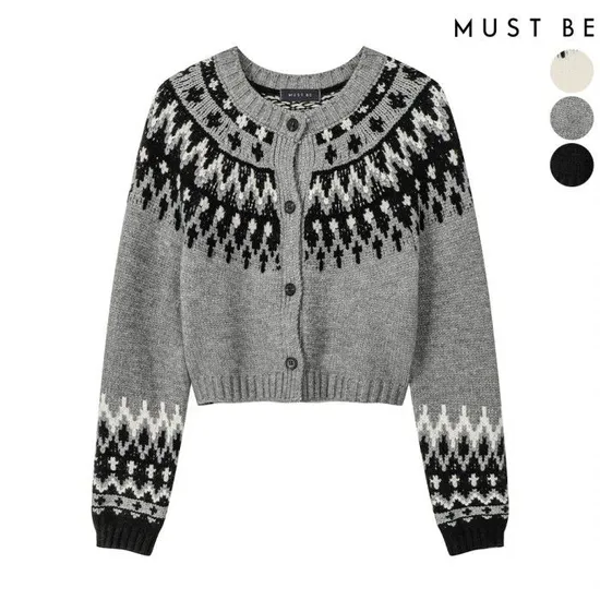 머스트 크롭 노르딕 니트가디건