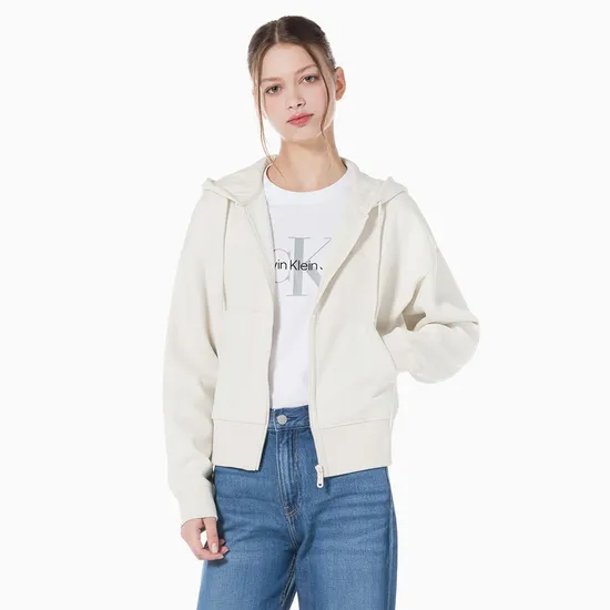 캘빈클라인 진 릴렉스핏 CK 스몰로고 크롭 기모후드 집업