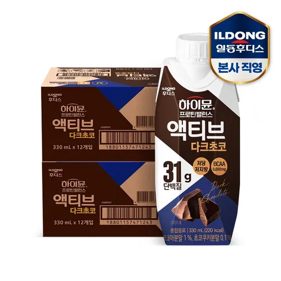 하이뮨 프로틴 밸런스 액티브 다크초코 330ml 12개 2박스