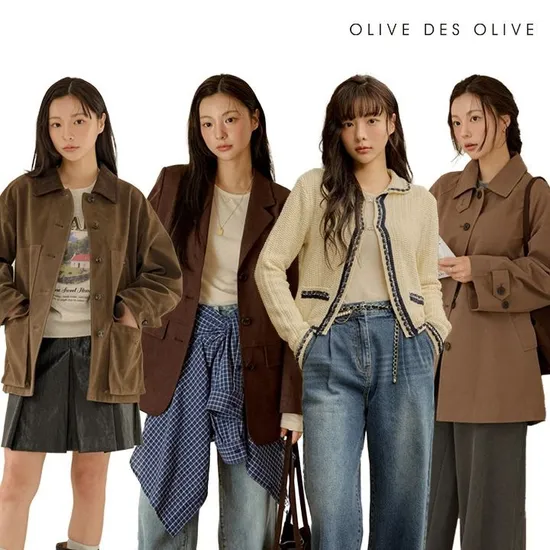 올리브데올리브 스트라이프 카라 반집업 자수 맨투맨