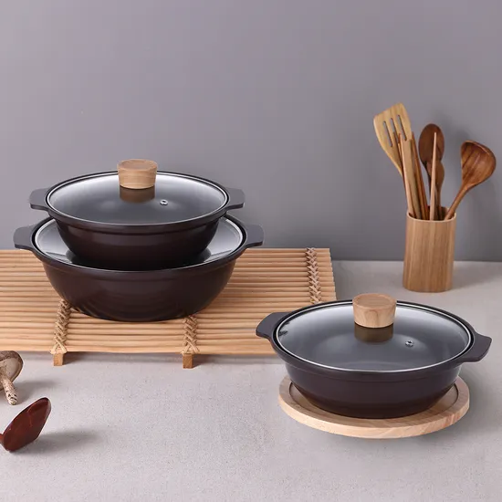 키친플라워 다담 세라믹 인덕션 겸용 뚝배기 냄비 나무받침대 세트