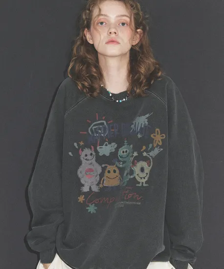 꼼파뇨 happy day 피그먼트 스웨트셔츠 스모크블랙