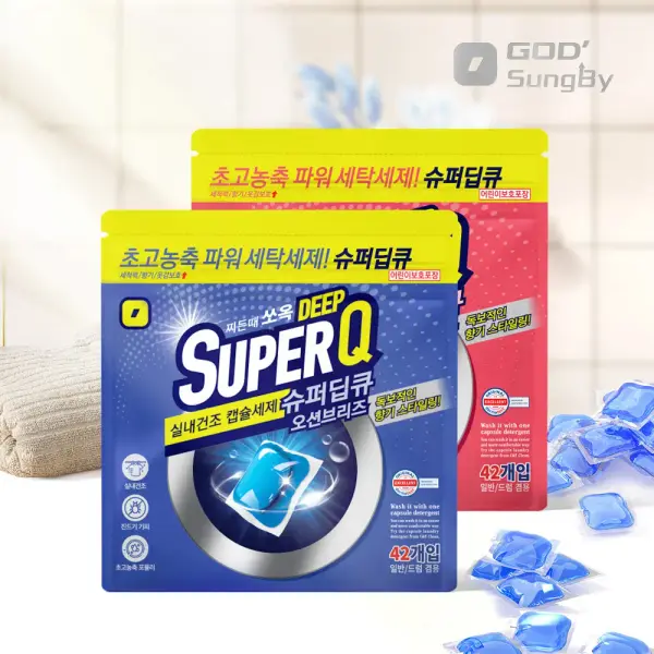 슈퍼딥큐 고농축 캡슐세제 오션브리즈 42개 플라워코튼 42개