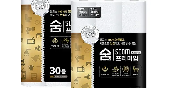 숨 100% 천연펄프 무형광 화장지 3겹 30롤 2팩