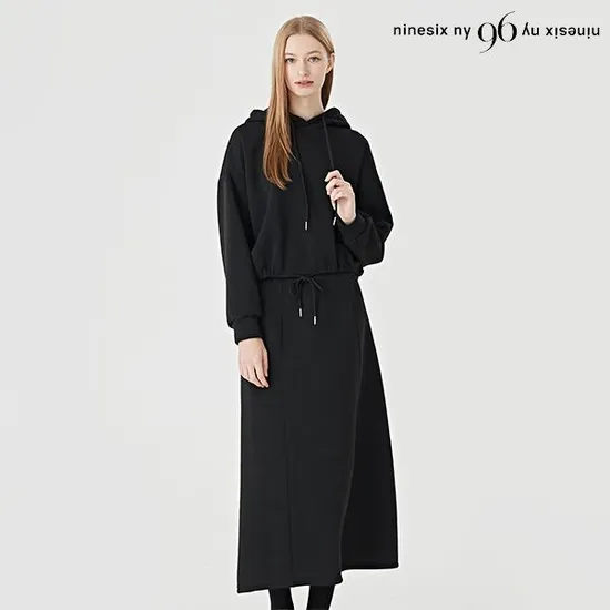 스트링 후드 기모 스커트 셋업