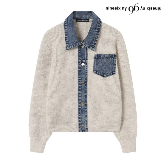 데님 배색 카라 포켓 니트 가디건