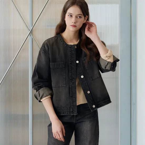 로우 엣지 크루넥 데님 자켓