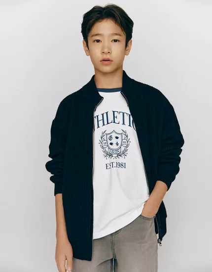 주니어 목넥 집업 가디건