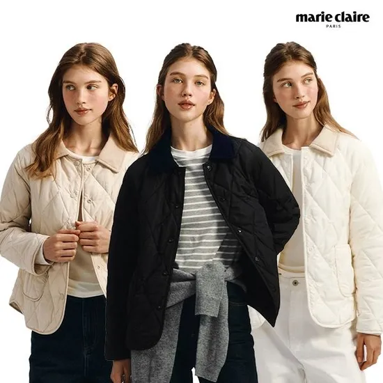 마리끌레르 코듀로이 배색 카라 퀼팅 자켓