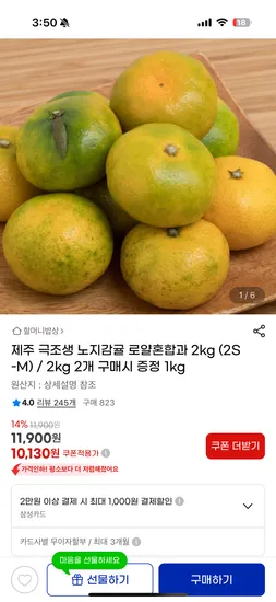 제주 극조생 노지감귤 로얄혼합과 2kg