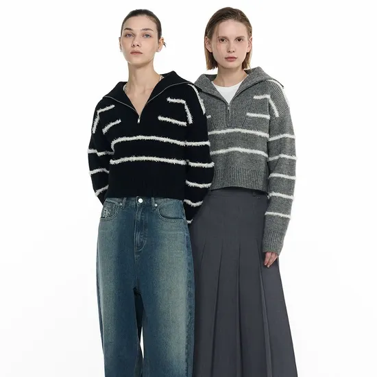 제너럴아이디어 스트라이프 하프 집업 하찌 풀오버