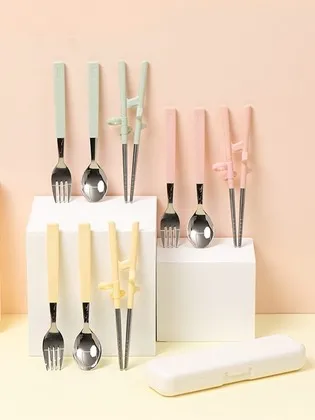 에디슨 2단계 스텐 젓가락 스푼 포크 케이스 세트