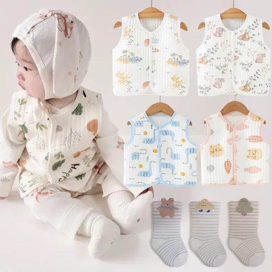 아기 일러스트 순면 누빔 조끼