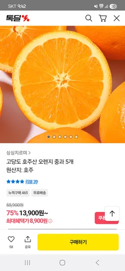 호주산 오렌지 중과 10과